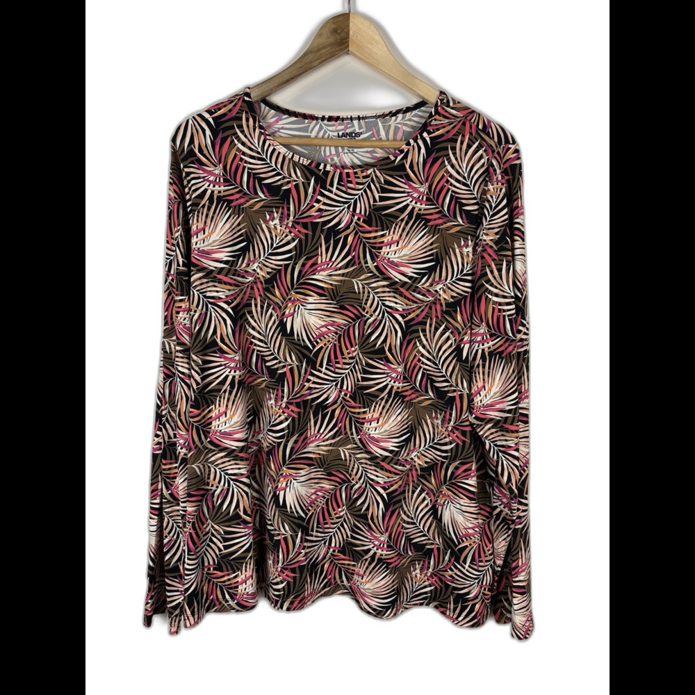 Lands' End Tropical Floral Print Long Sleeve Rash Guard Plus Size 1X Outdoor